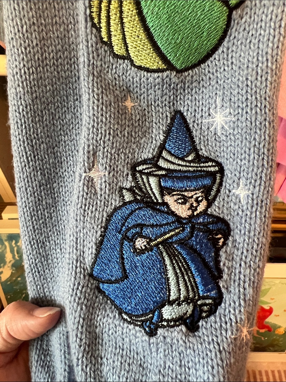 Embroidered Blue Sleeping Beauty Cardigan Sweater with Fairies - Picture 5 of 7